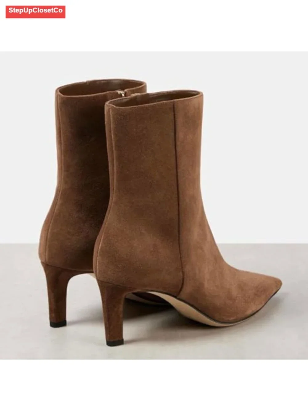 Women's Faux Suede Kitten Heel Ankle Boots Side Zipper Pointed Toe Block Heel